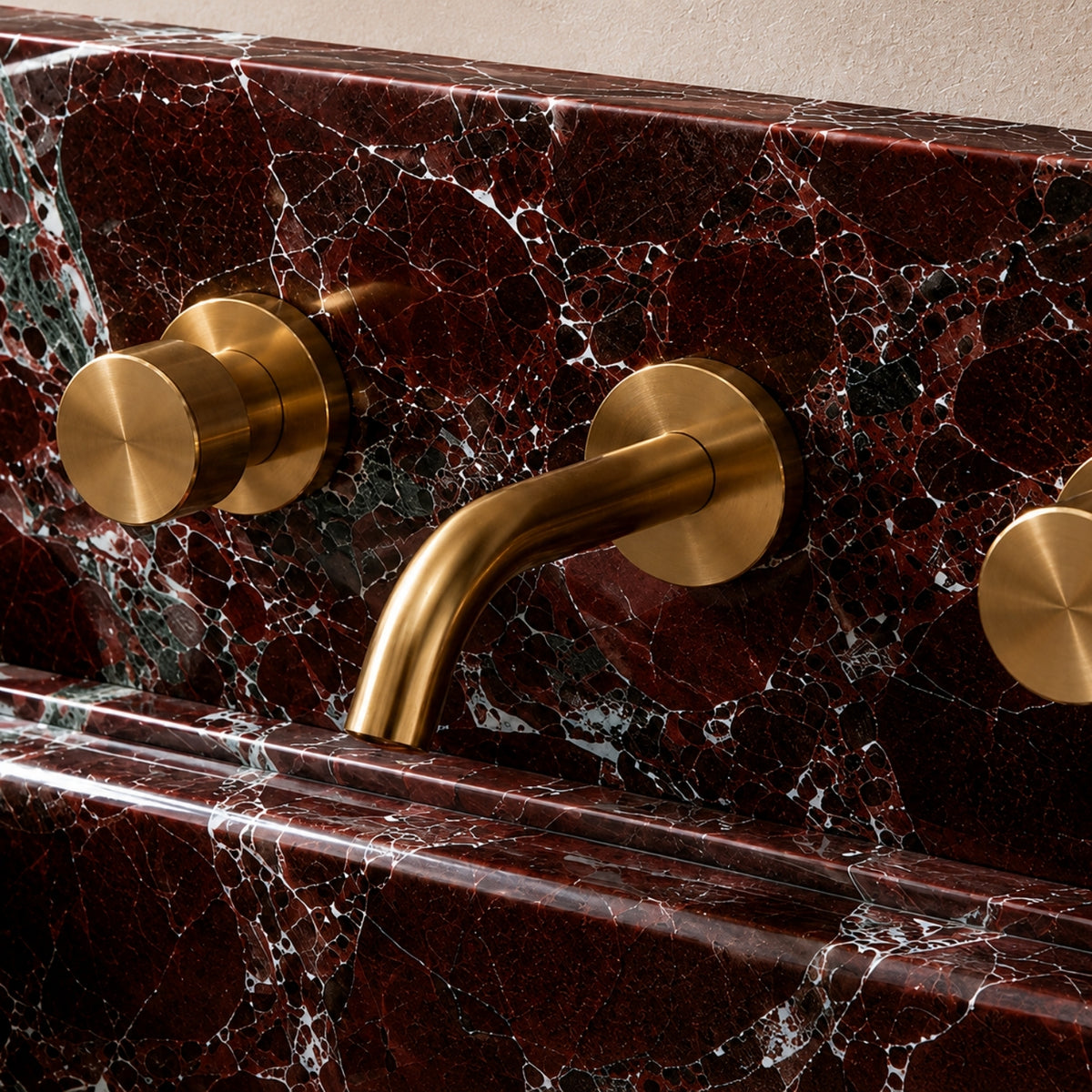 Rosso Levanto Marble Wall Mounted Sink – Fluted Floating Vanity with Backsplash