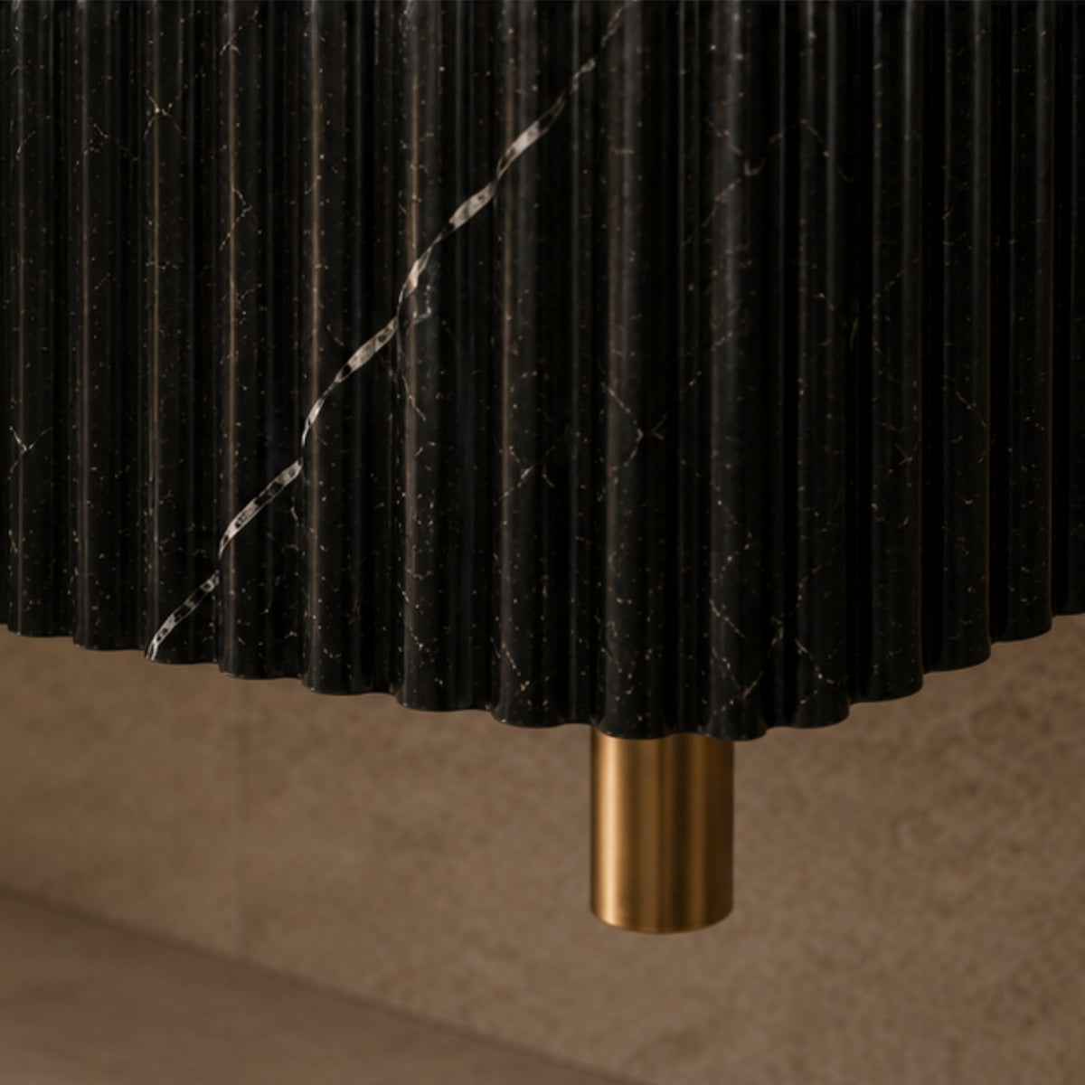 Taurus Black Marble Wall Mounted Sink – Fluted Floating Vanity with Backsplash