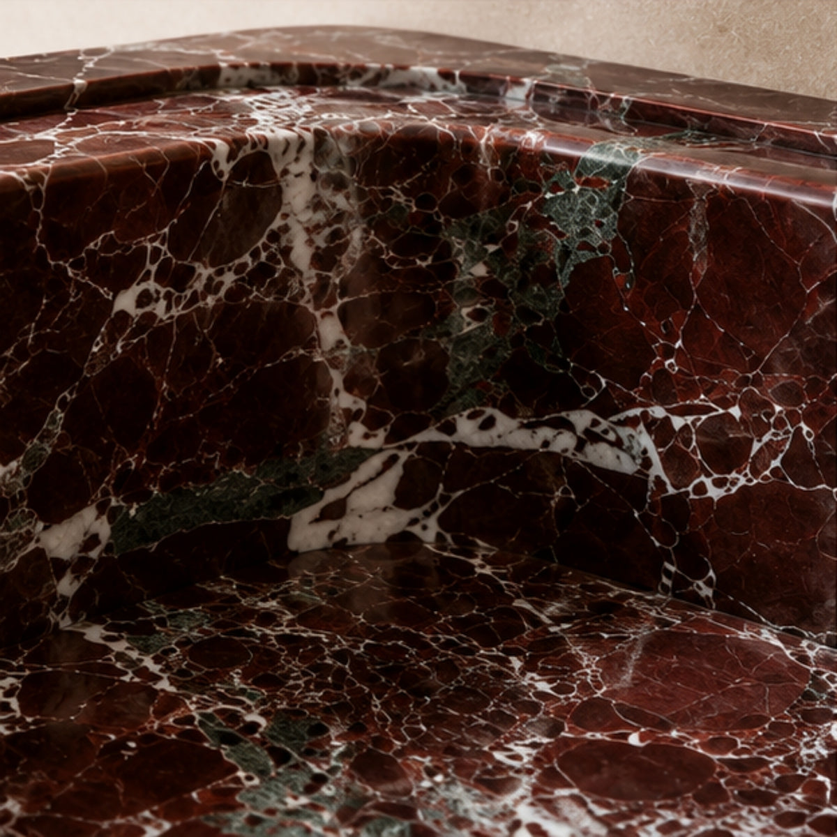 Rosso Levanto Marble Wall Mounted Sink – Fluted Floating Vanity with Backsplash